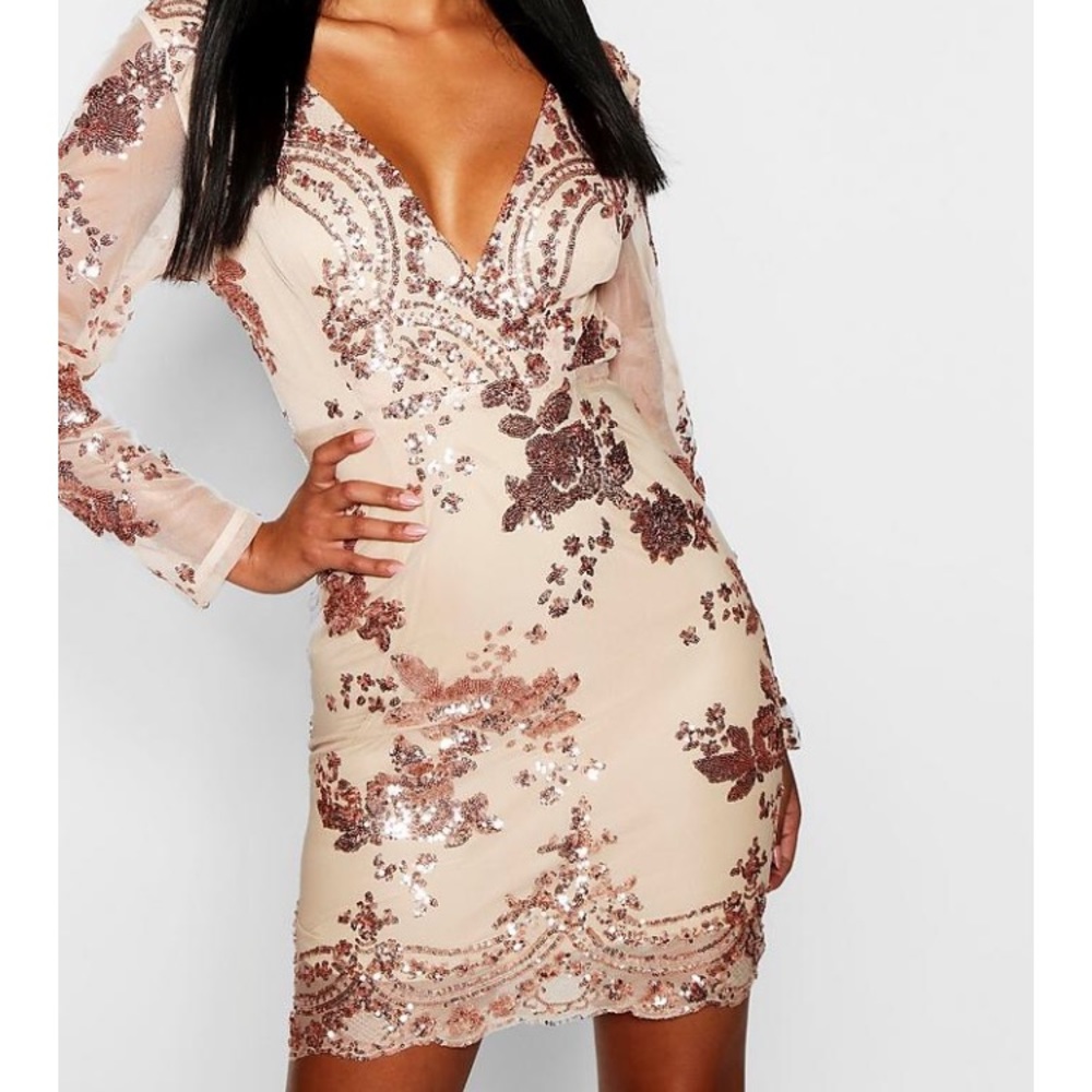 Gold sequin mesh dress